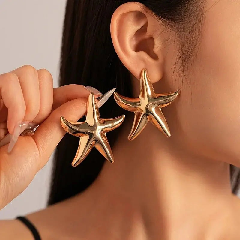LATS Punk Metal Starfish Stud Earrings for