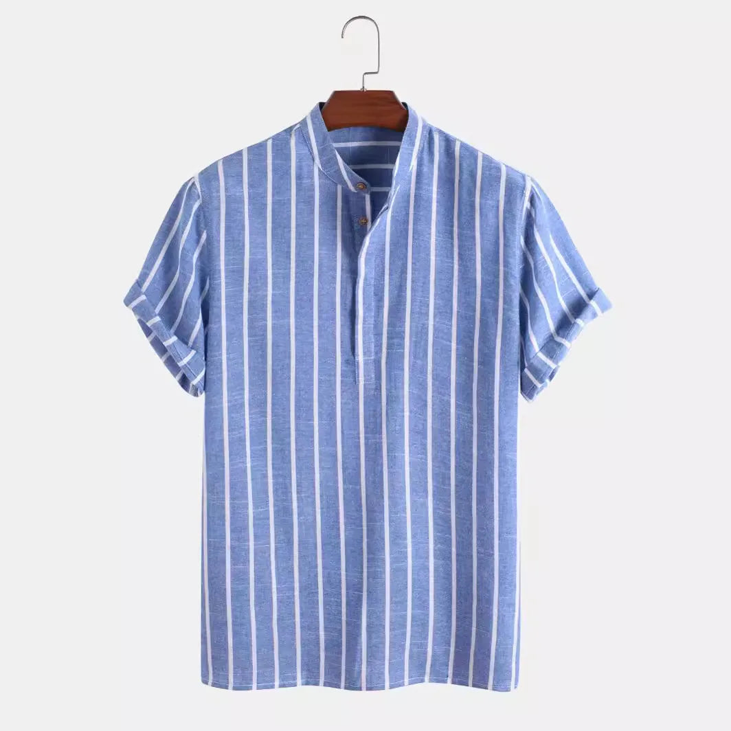 Men Fashion Striped Shirt Short Sleeve