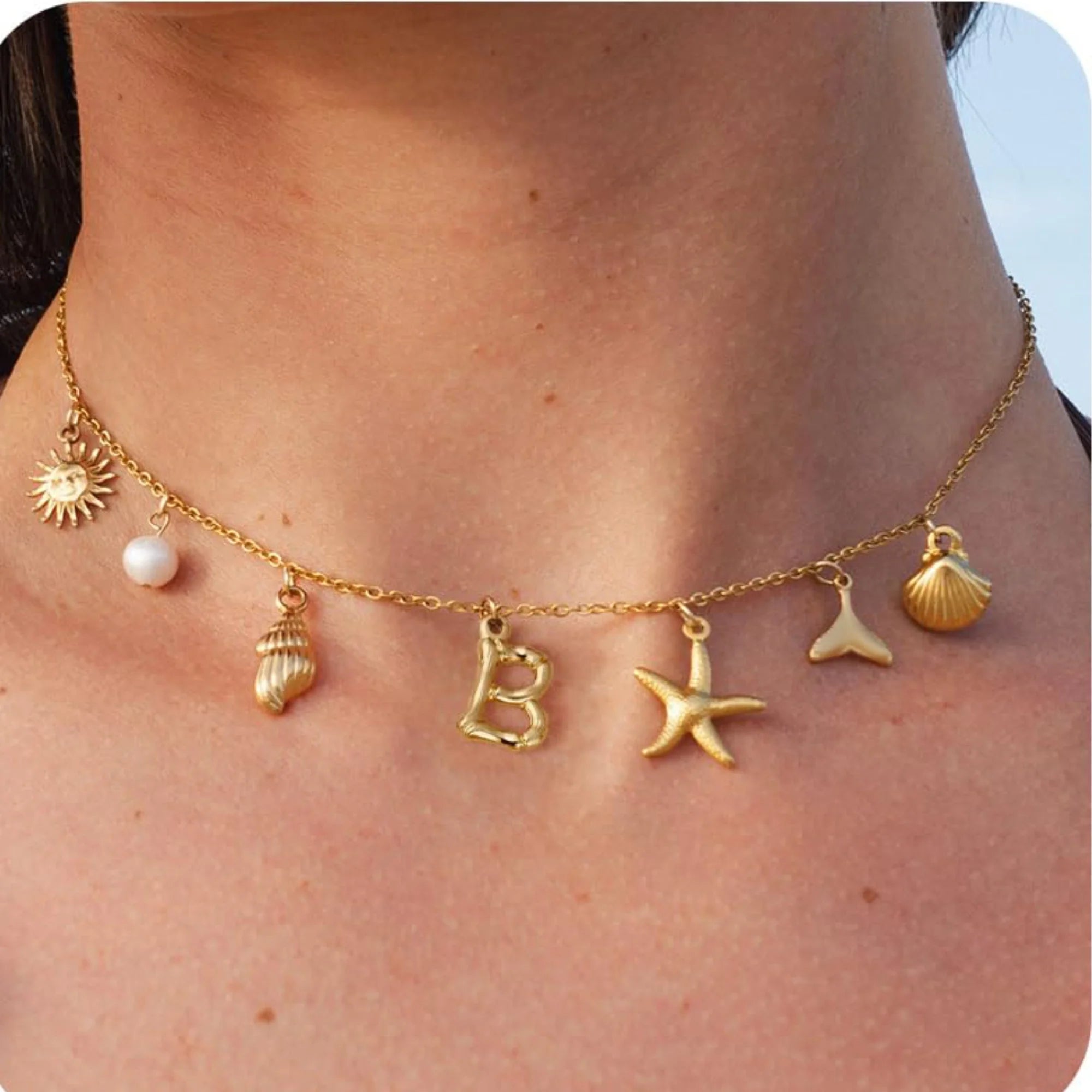 MHS.SUN Starfish Shell Initial Necklace