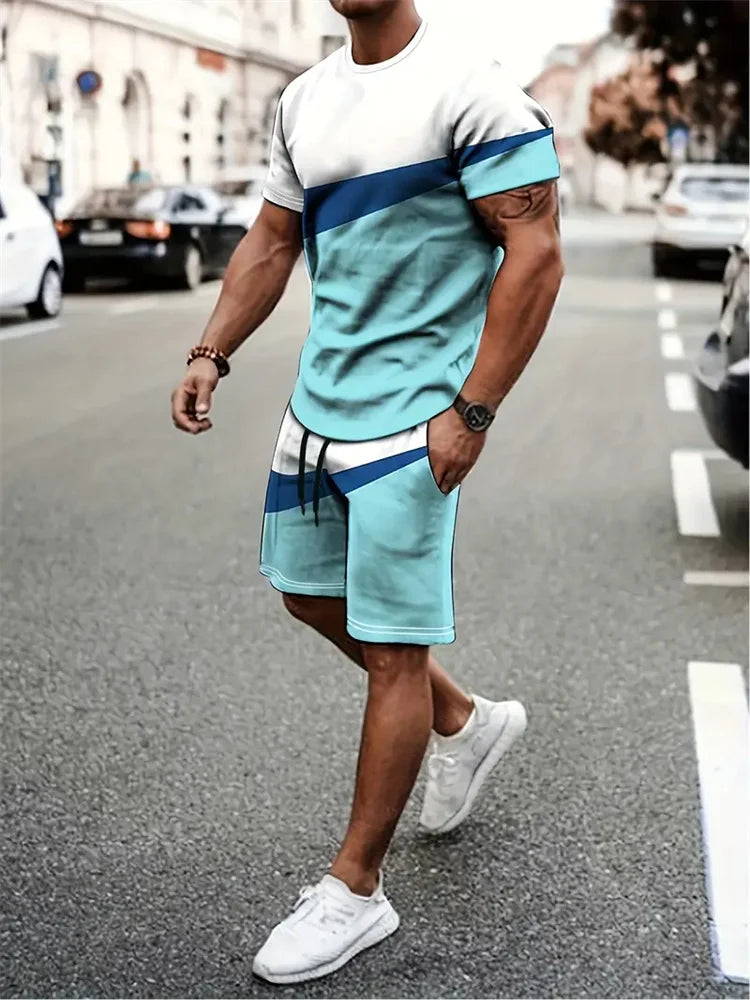 New summer men's sportswear short-sleeved T-shirt suit two-piece outdoor travel clothing oversized shorts training clothes