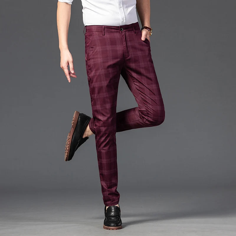 Mens Slim Cotton Plaid Pants Male Brand Clothes Pants 7 Colors New Fashion Casual Business Classic Work Stretch Comfort Trousers