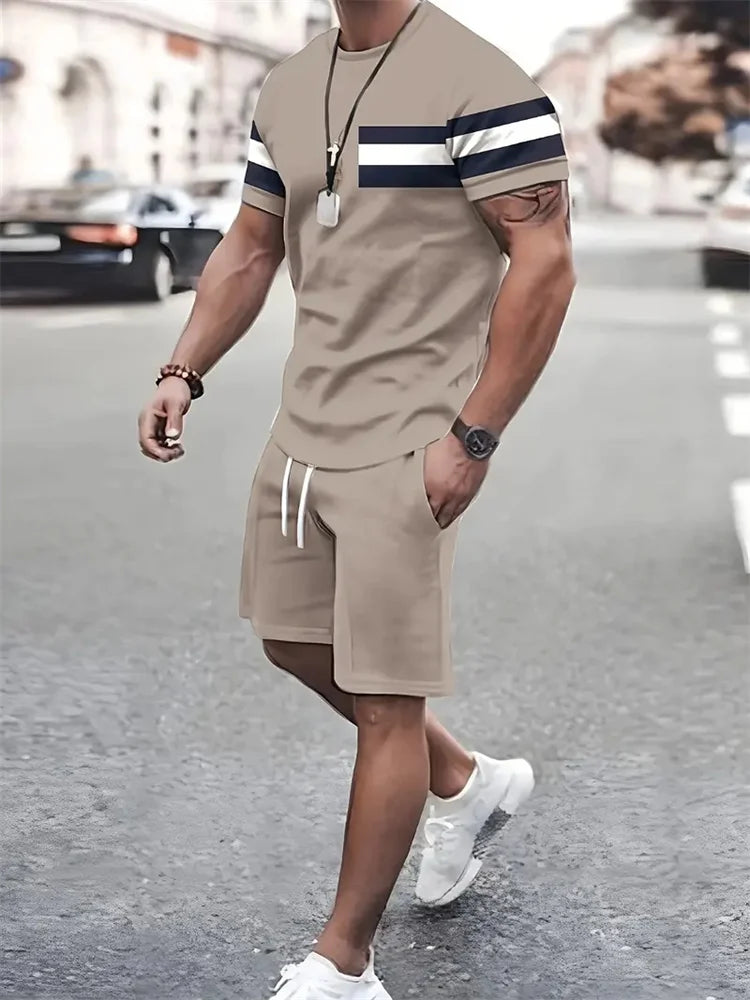 New summer men's sportswear short-sleeved T-shirt suit two-piece outdoor travel clothing oversized shorts training clothes