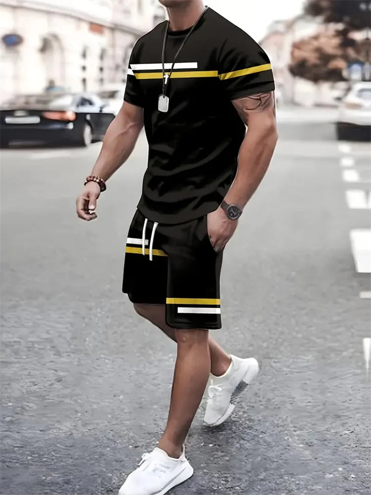 New summer men's sportswear short-sleeved T-shirt suit two-piece outdoor travel clothing oversized shorts training clothes