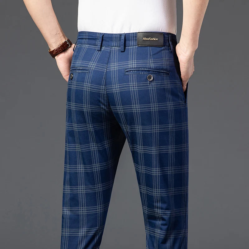 Mens Slim Cotton Plaid Pants Male Brand Clothes Pants 7 Colors New Fashion Casual Business Classic Work Stretch Comfort Trousers