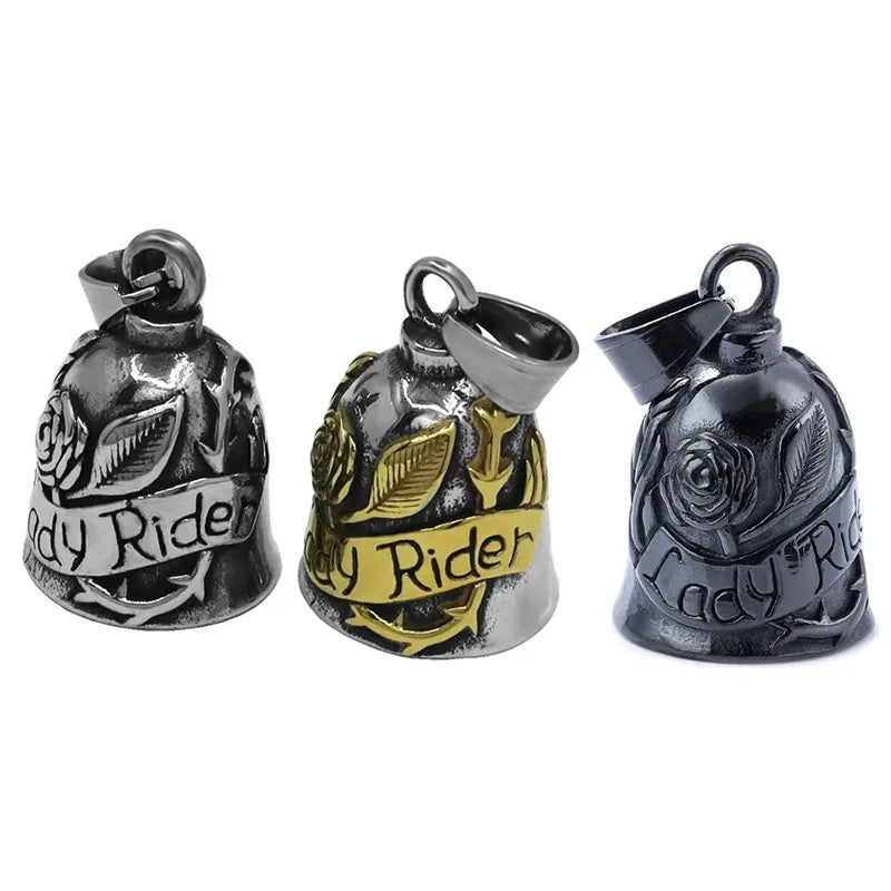 Rose Lady Rider Biker Bell Pendant