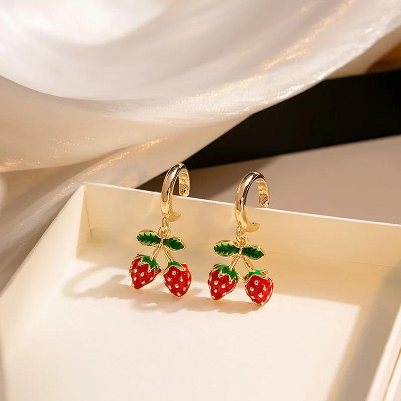 LATS Red Zircon Cherry Leaf Stud Earrings