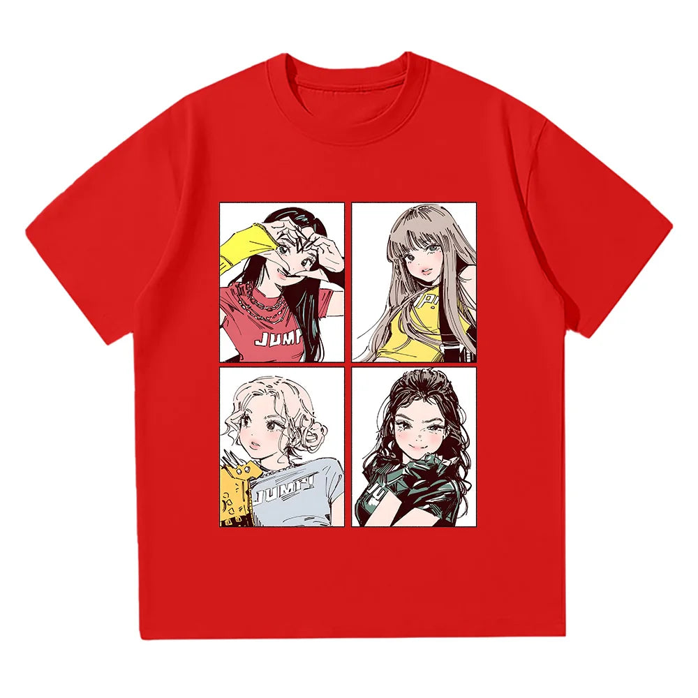 Kpop BP Jump 2025 Tees Pink Girls Band Clothing Adorable Anime Graphic T Shirts Summer High Quality Cotton Comfortable Y2K Tops