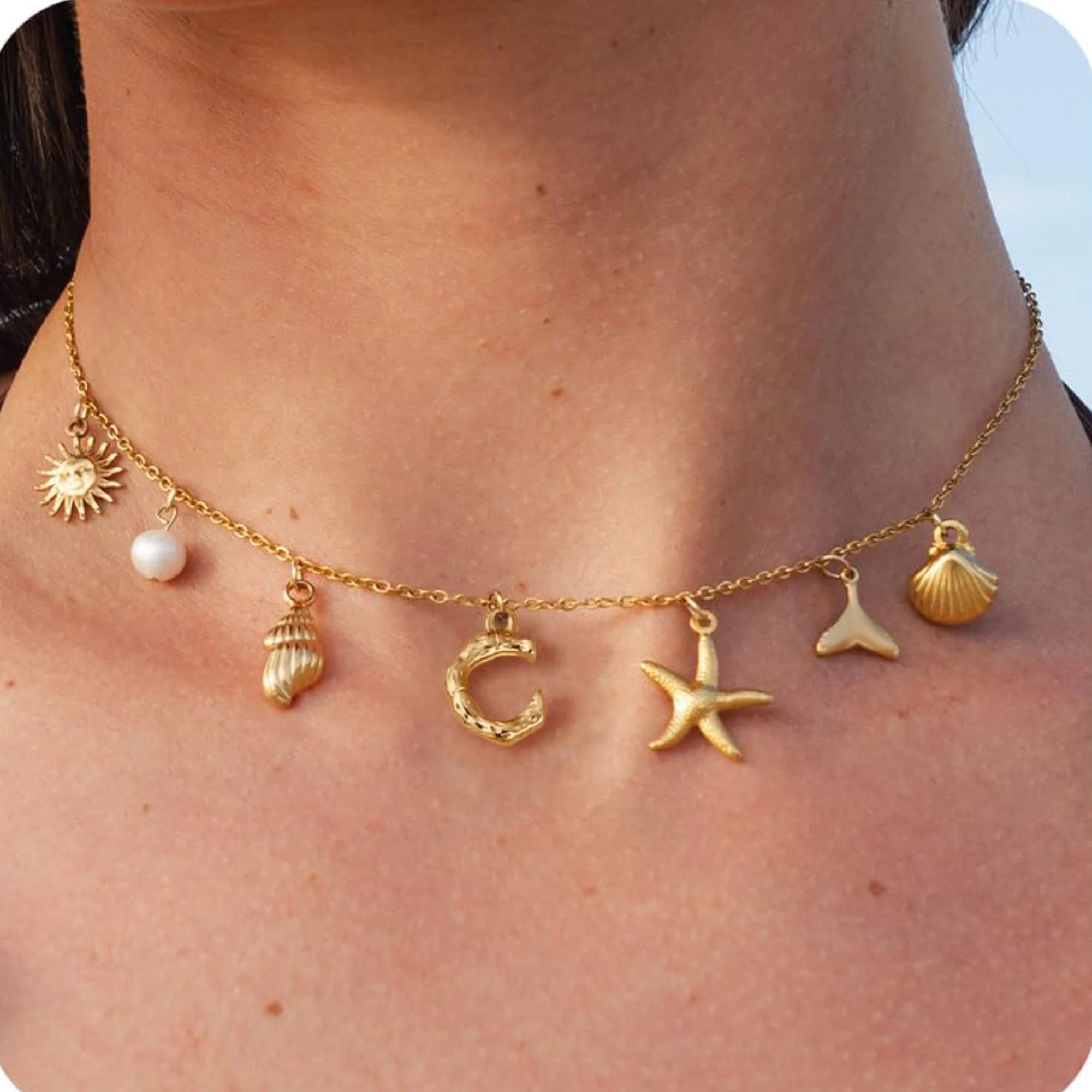 MHS.SUN Starfish Shell Initial Necklace