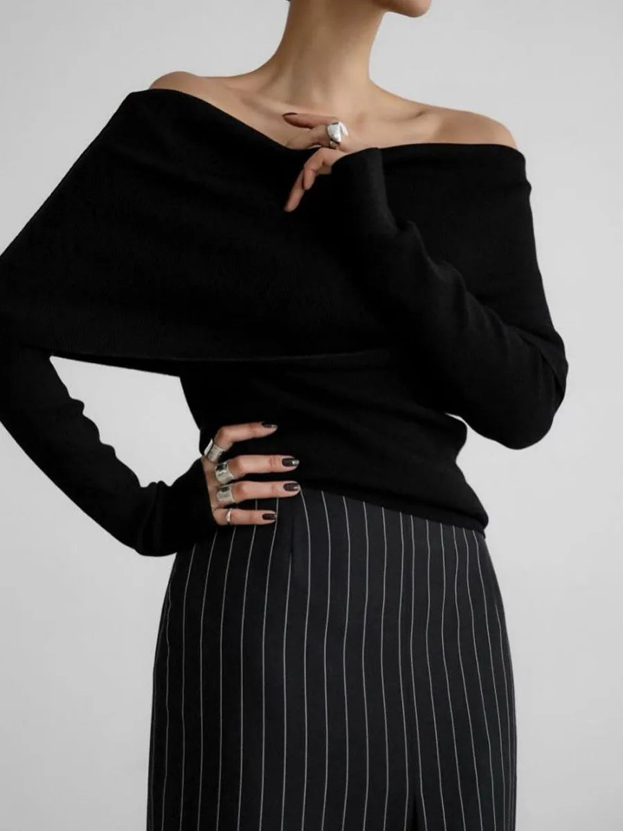 Off Shoulder Women Gray Sweater
