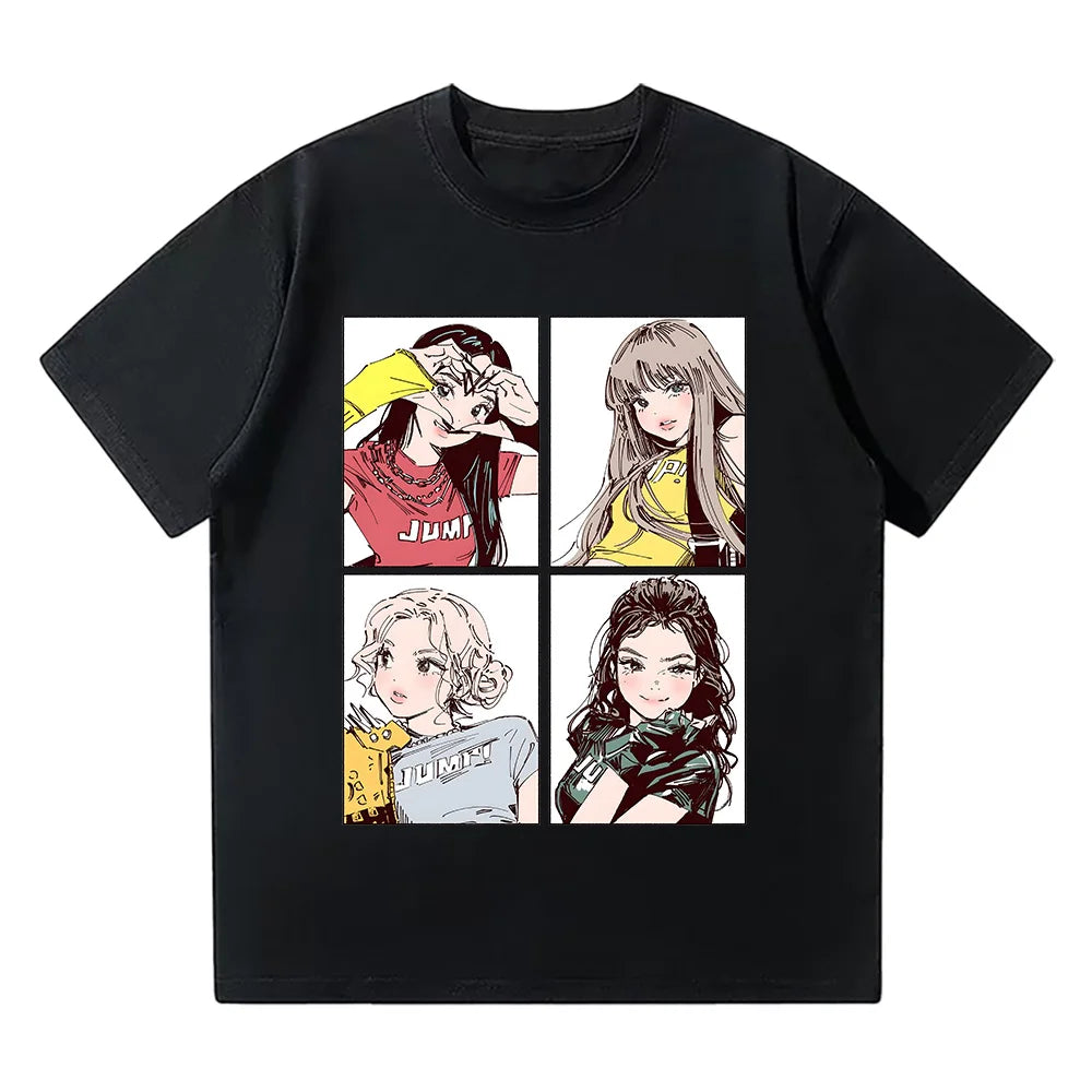 Kpop BP Jump 2025 Tees Pink Girls Band Clothing Adorable Anime Graphic T Shirts Summer High Quality Cotton Comfortable Y2K Tops