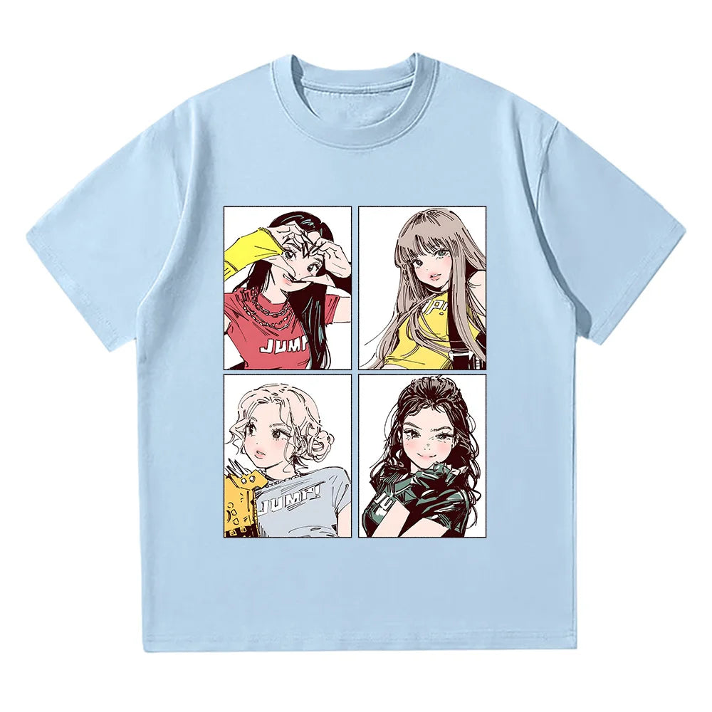 Kpop BP Jump 2025 Tees Pink Girls Band Clothing Adorable Anime Graphic T Shirts Summer High Quality Cotton Comfortable Y2K Tops
