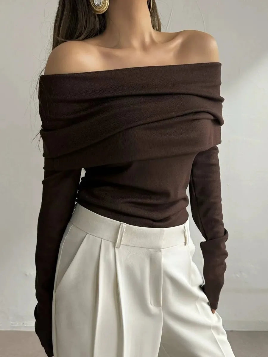 Off Shoulder Women Gray Sweater