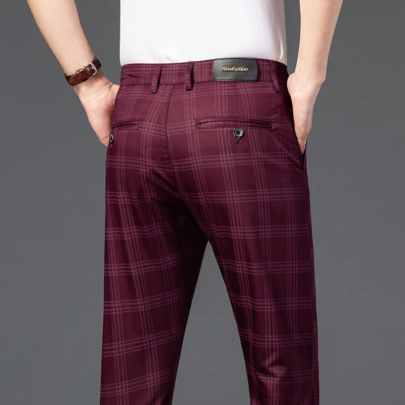 Mens Slim Cotton Plaid Pants Male Brand Clothes Pants 7 Colors New Fashion Casual Business Classic Work Stretch Comfort Trousers