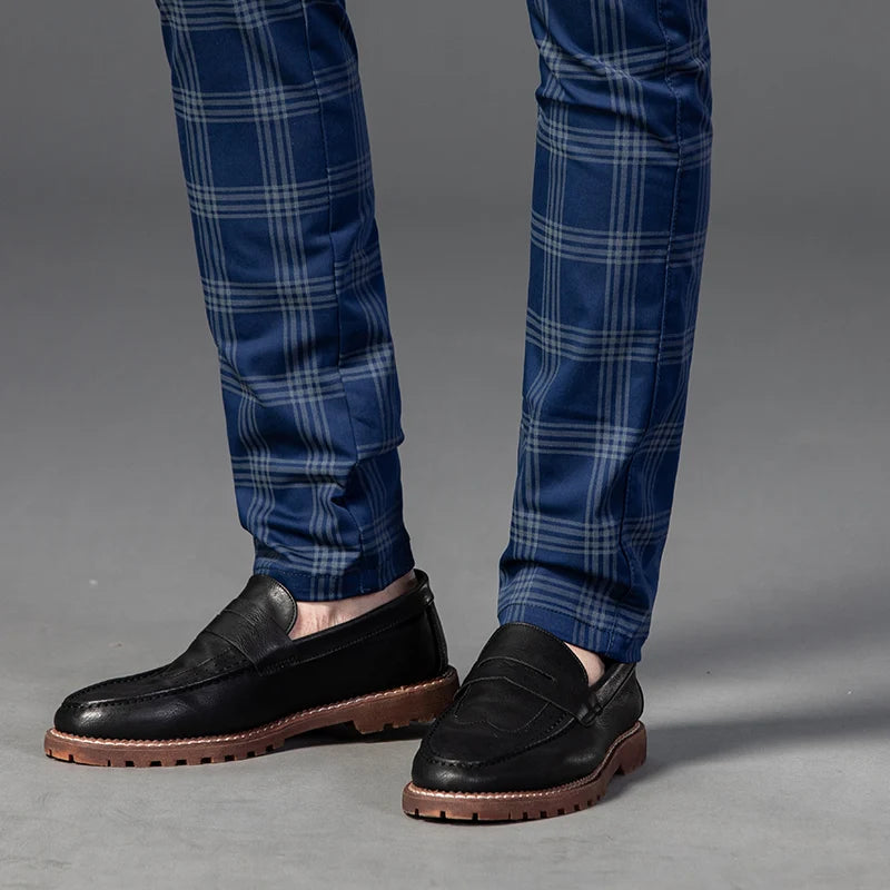 Mens Slim Cotton Plaid Pants Male Brand Clothes Pants 7 Colors New Fashion Casual Business Classic Work Stretch Comfort Trousers