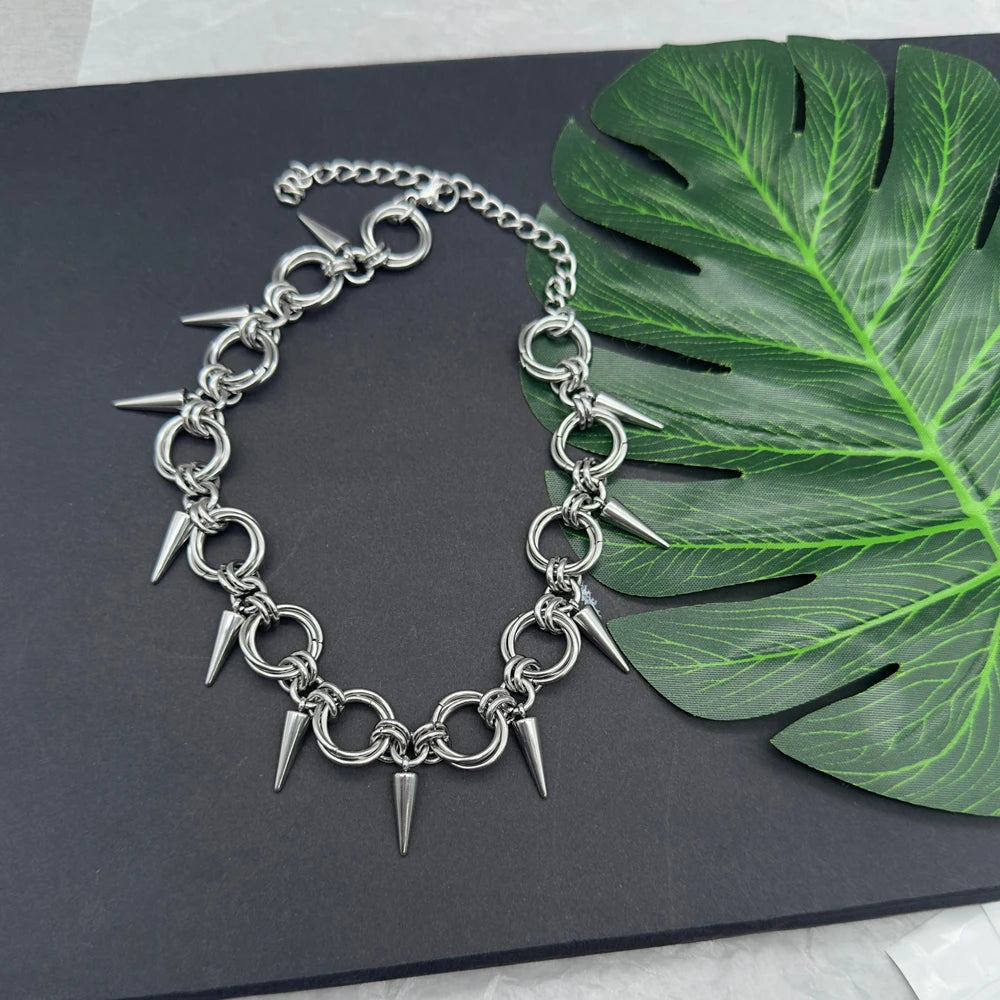 Goth Spiky Chainmail Choker Necklace
