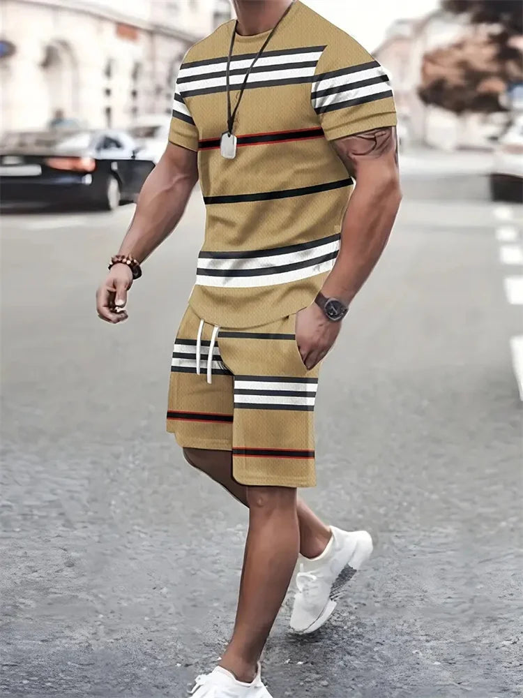 New summer men's sportswear short-sleeved T-shirt suit two-piece outdoor travel clothing oversized shorts training clothes