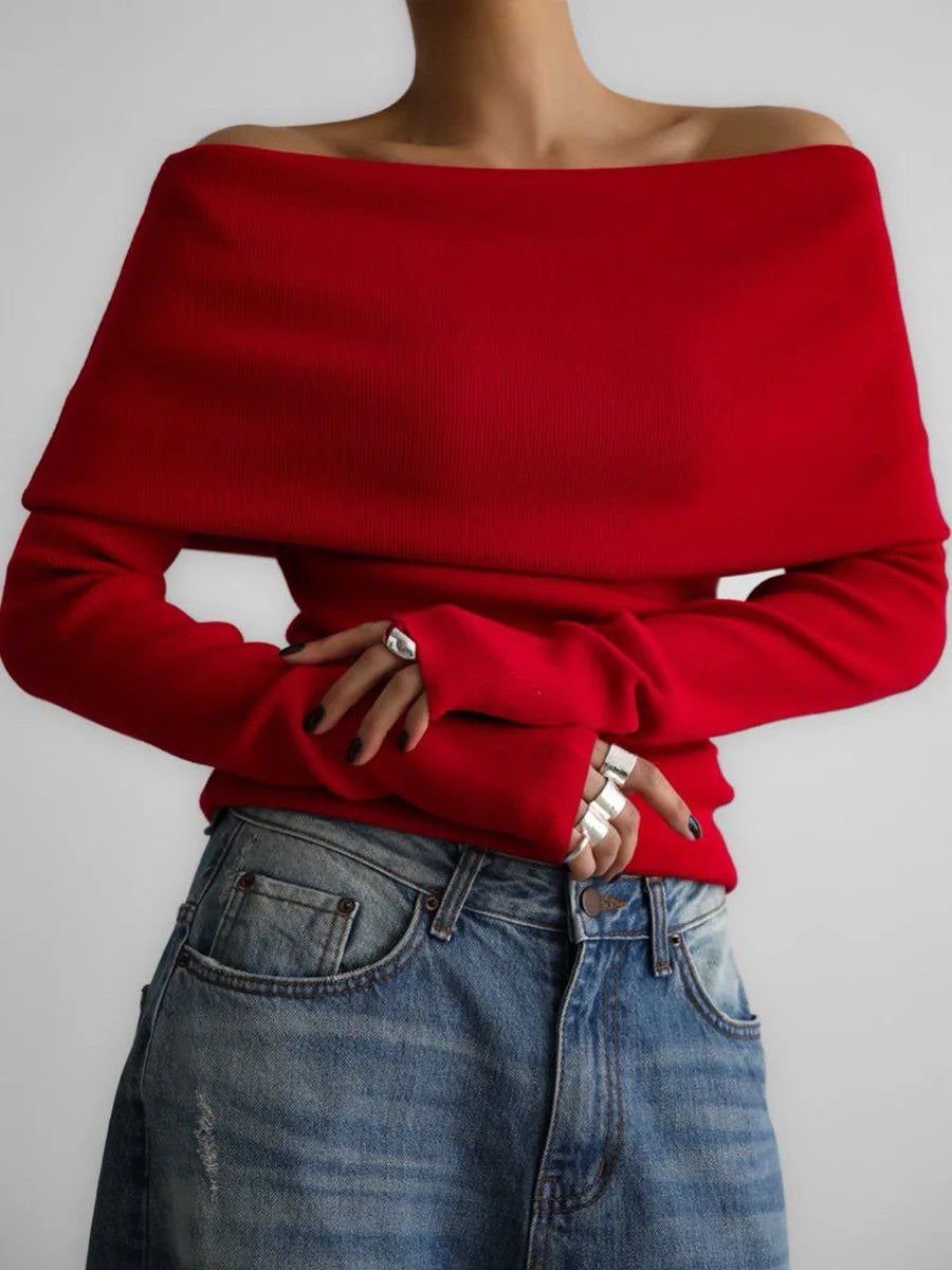 Off Shoulder Women Gray Sweater