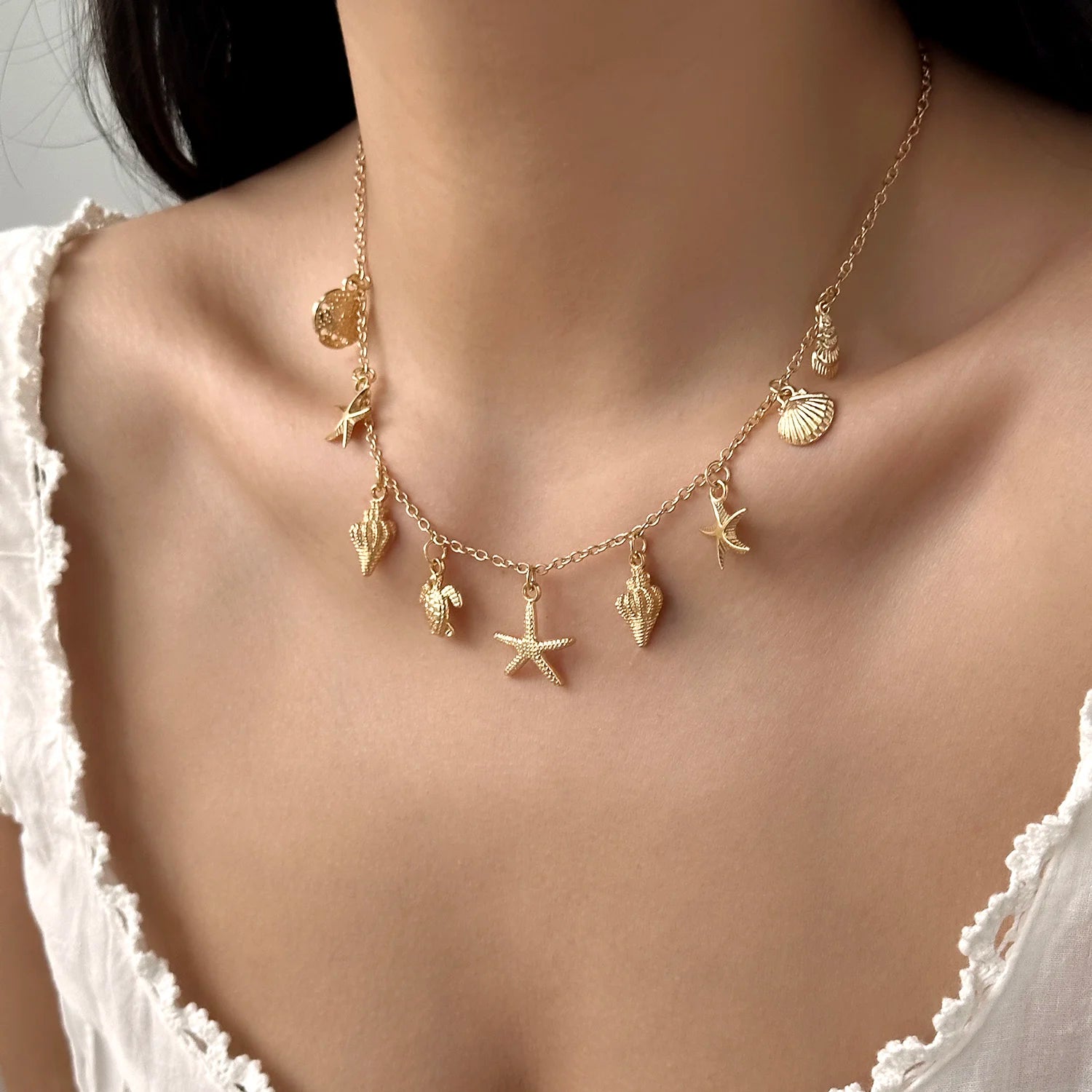 Fashion Gold Color Starfish Conch Turtle