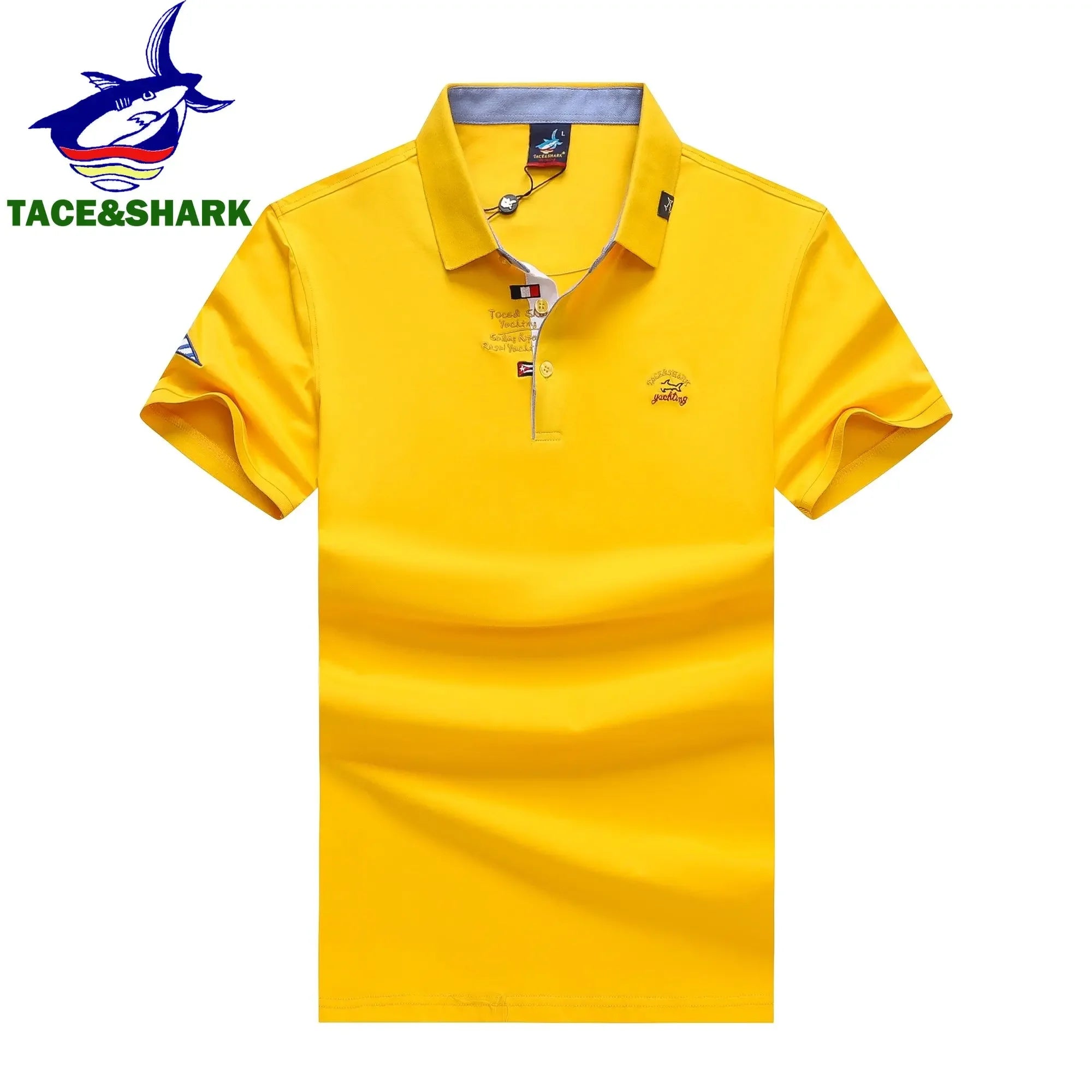 TACE&SHARK Brand Business Polo Shirt Men Summer Tops Solid Color Shark Polos Shirts for Male Military Fashion Casual Clothing