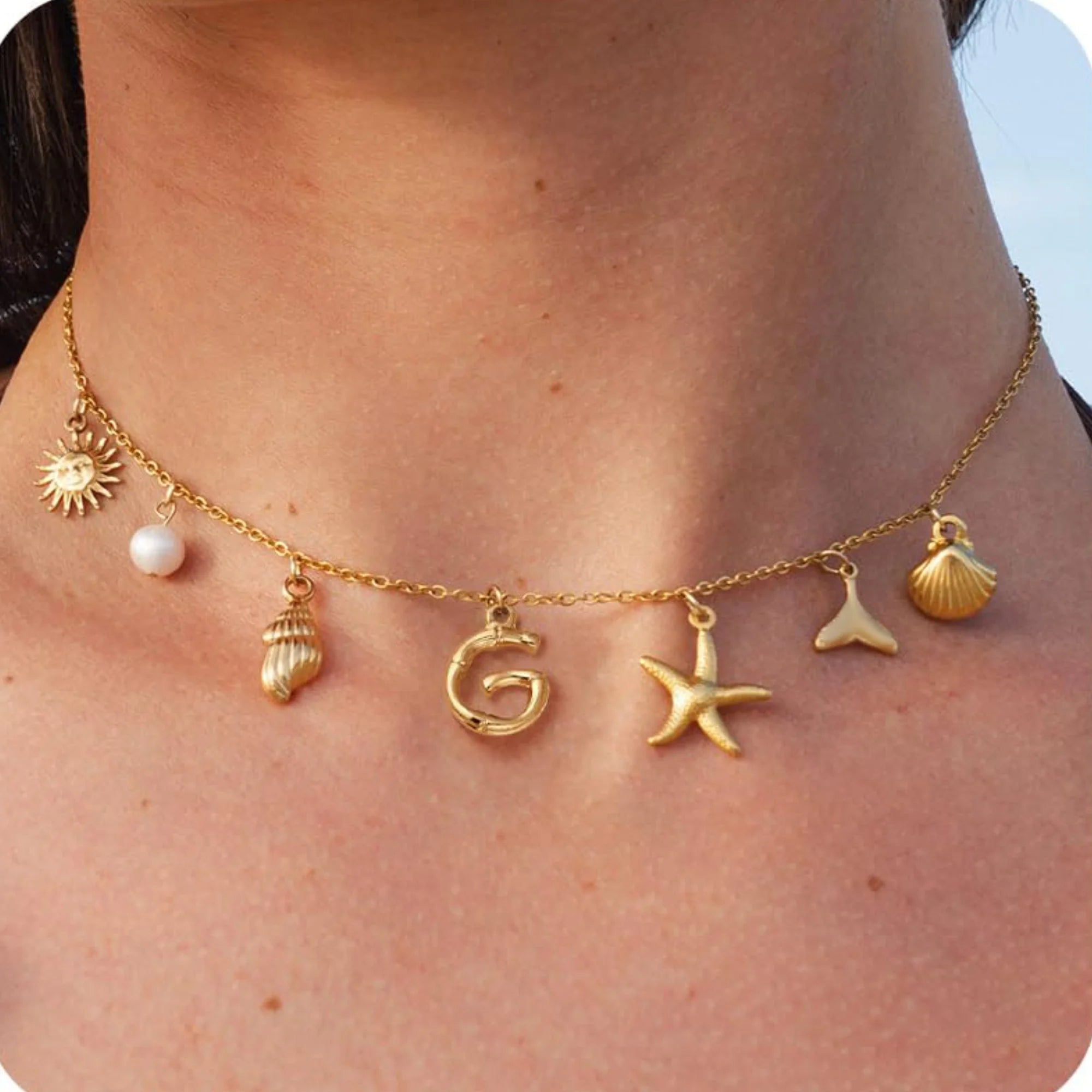 MHS.SUN Starfish Shell Initial Necklace