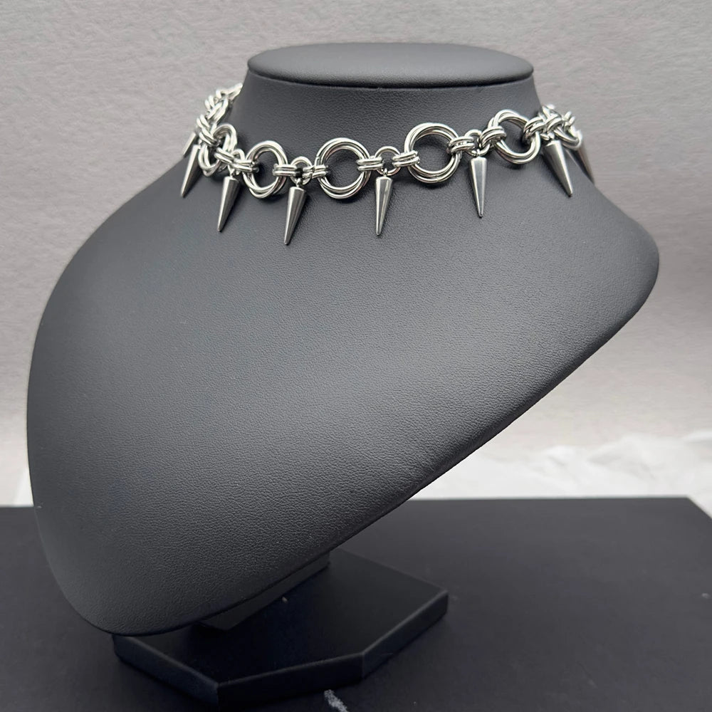 Goth Spiky Chainmail Choker Necklace