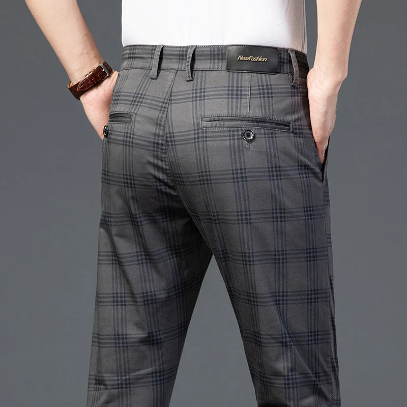 Mens Slim Cotton Plaid Pants Male Brand Clothes Pants 7 Colors New Fashion Casual Business Classic Work Stretch Comfort Trousers