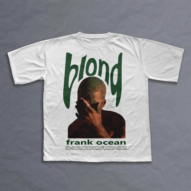 Rapper Frank Retro Graphic T Shirt Men's Hip Hop Ocean Album Clothing T-Shirts Y2k Unisex Blond Fashion Oversized Cotton T-shirt