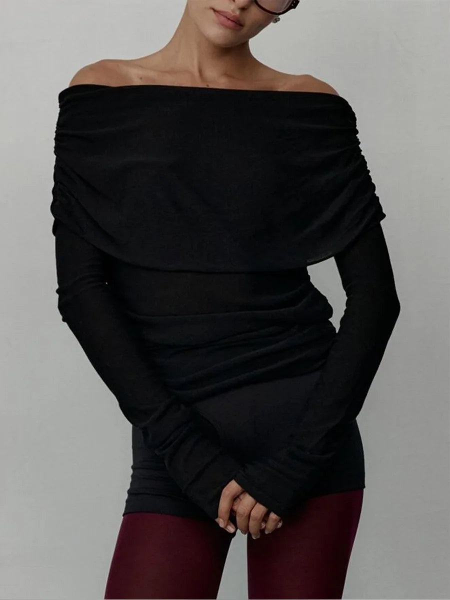 Off Shoulder Women Gray Sweater