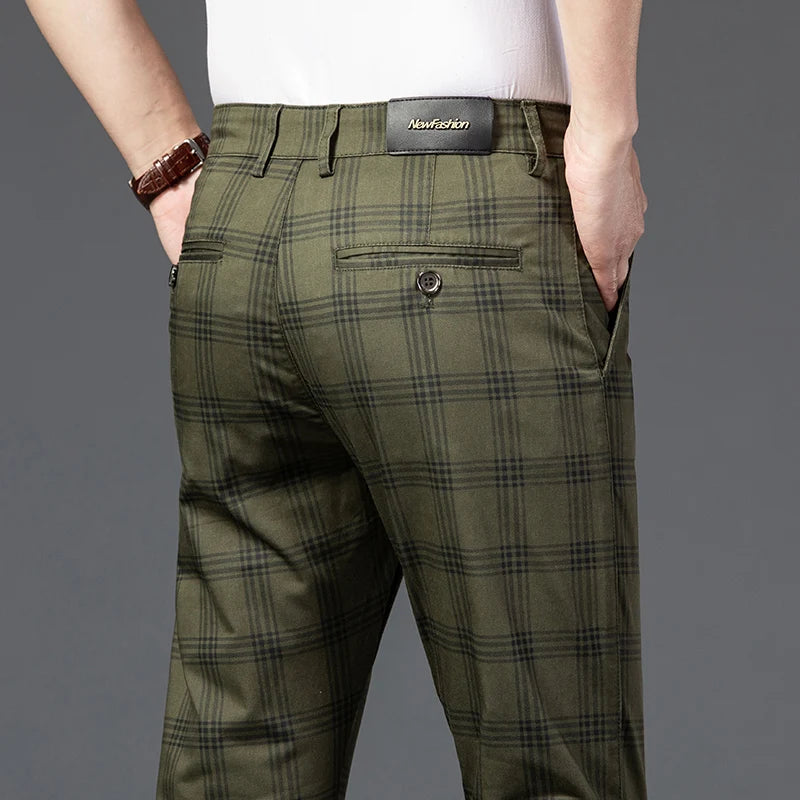 Mens Slim Cotton Plaid Pants Male Brand Clothes Pants 7 Colors New Fashion Casual Business Classic Work Stretch Comfort Trousers