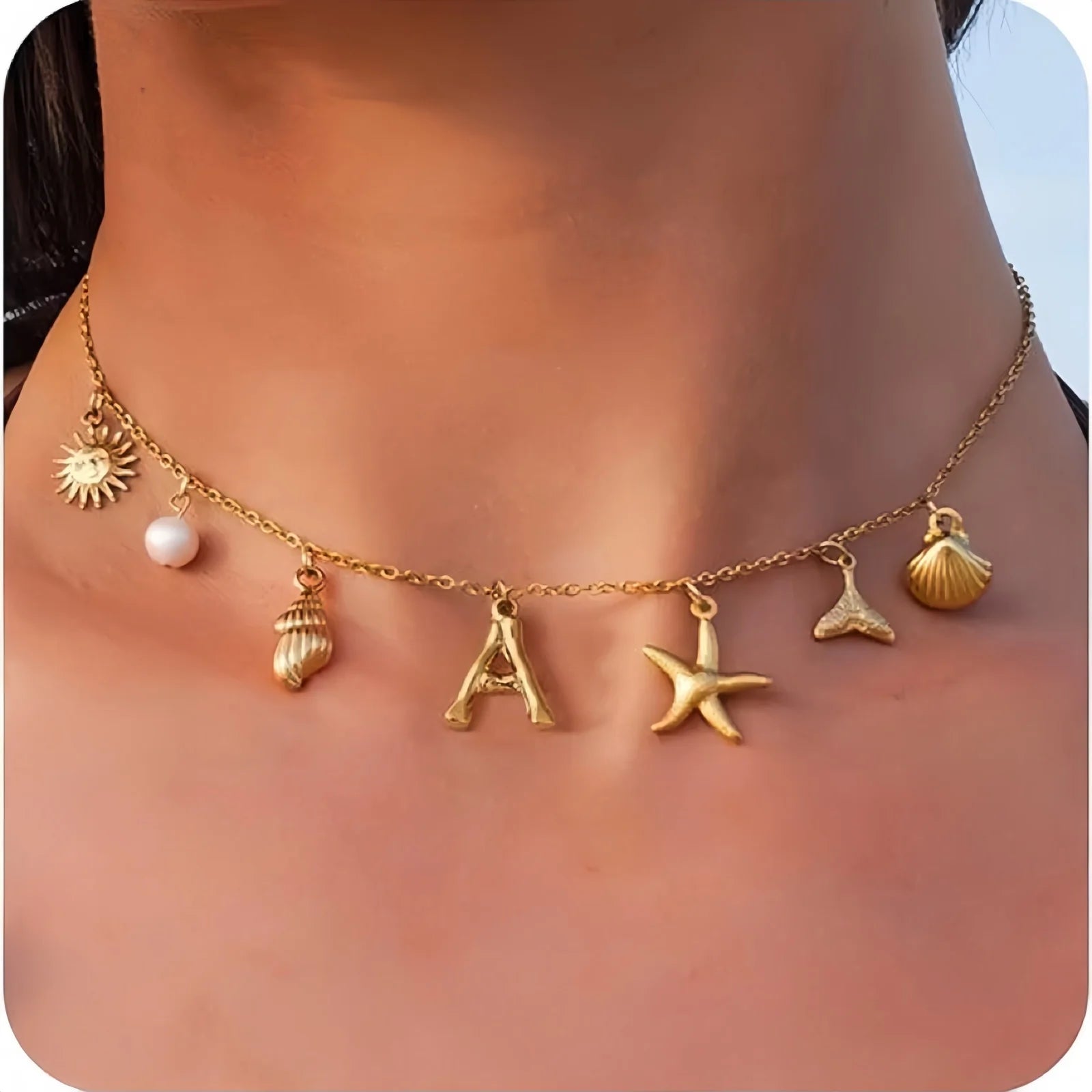 MHS.SUN Starfish Shell Initial Necklace