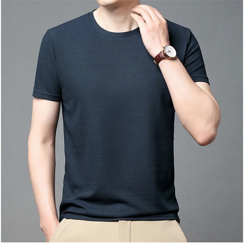 Men Fashion Waffle t-Shirt Round Neck