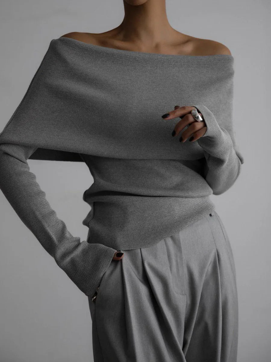 Off Shoulder Women Gray Sweater