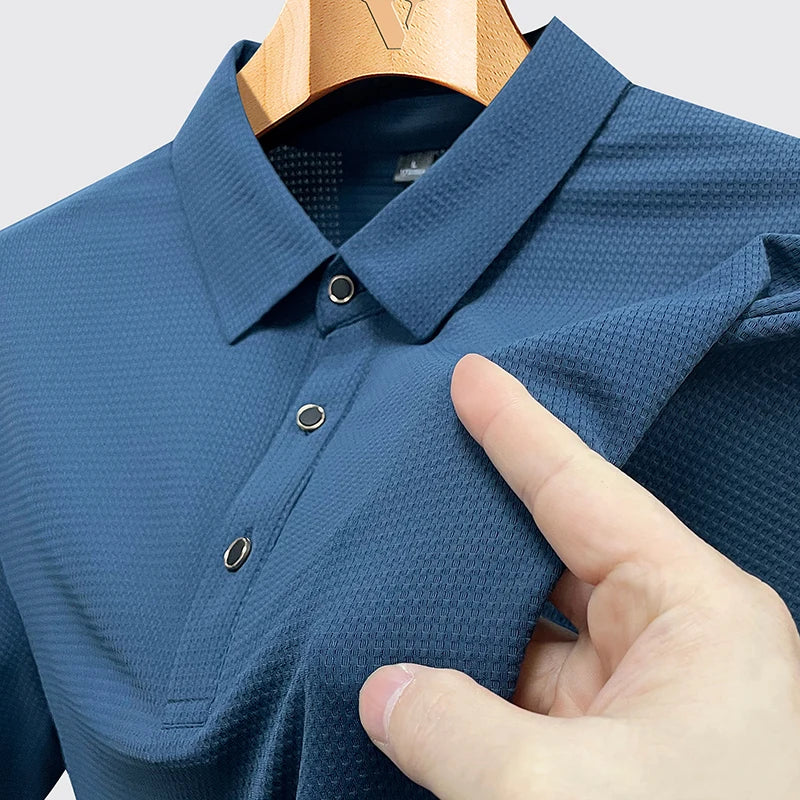 M-9XL Summer Polo Shirt Men New Breathable Mesh Ice Silk Quick-drying Short-sleeved T-shirt Elastic Sports Tops Men Clothing