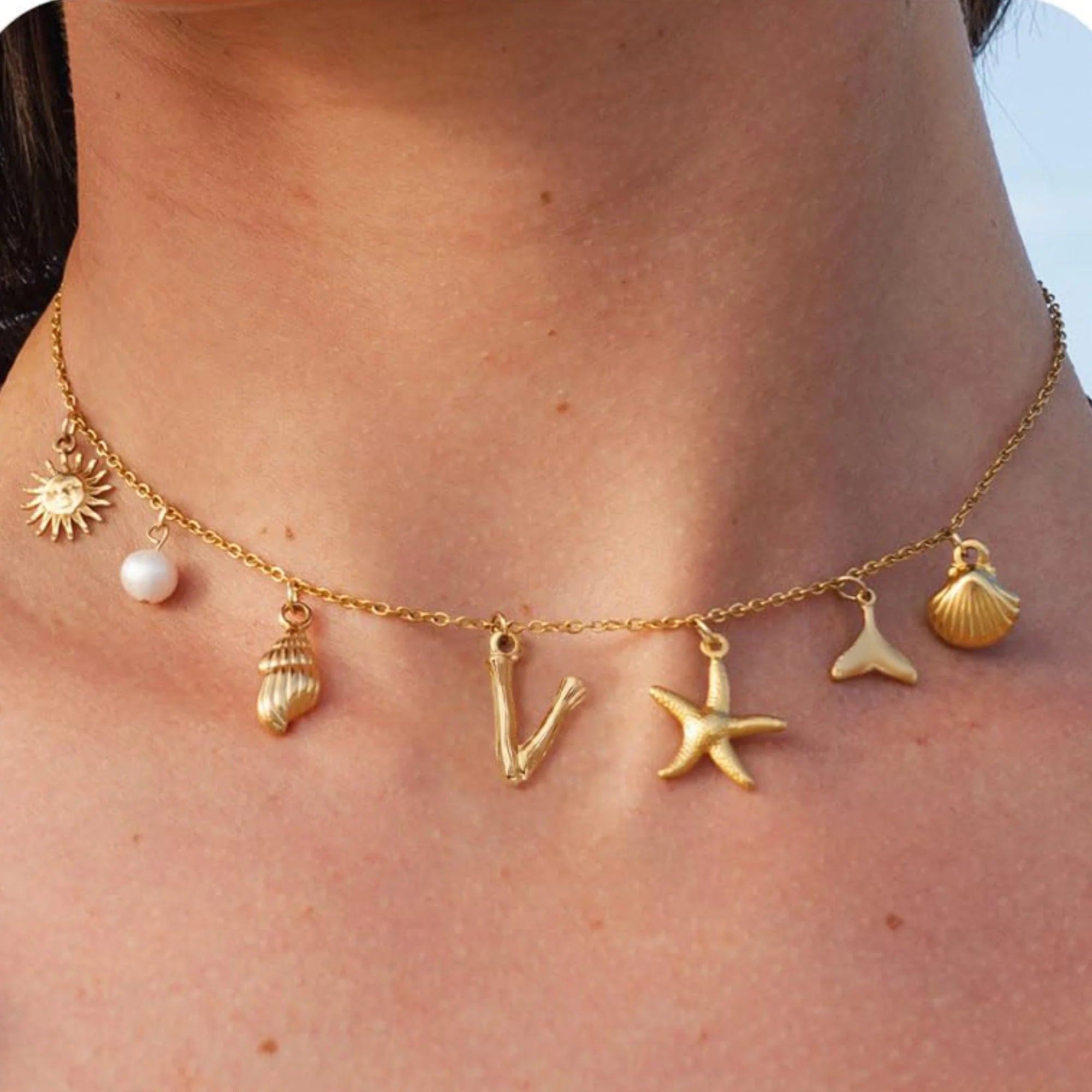 MHS.SUN Starfish Shell Initial Necklace