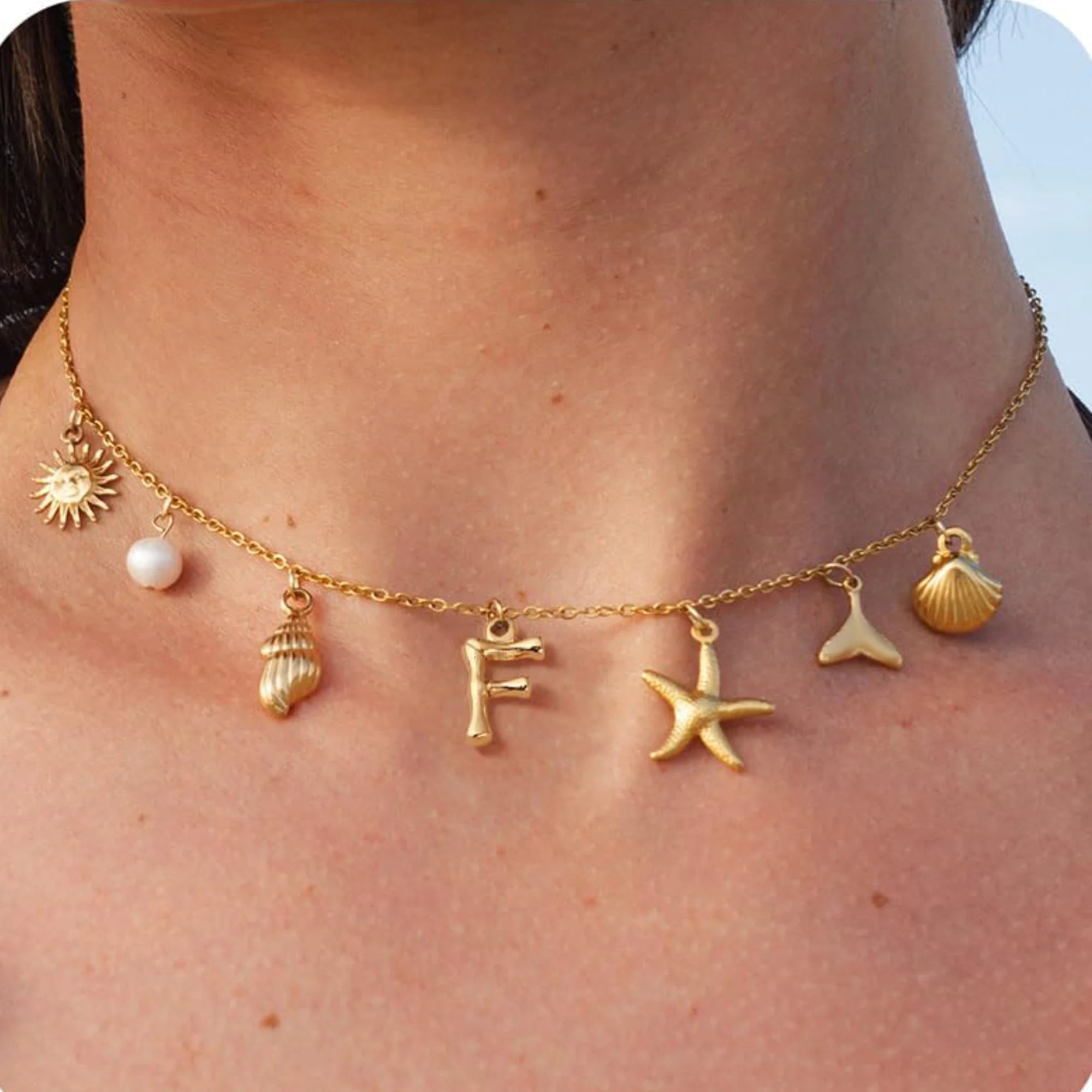 MHS.SUN Starfish Shell Initial Necklace