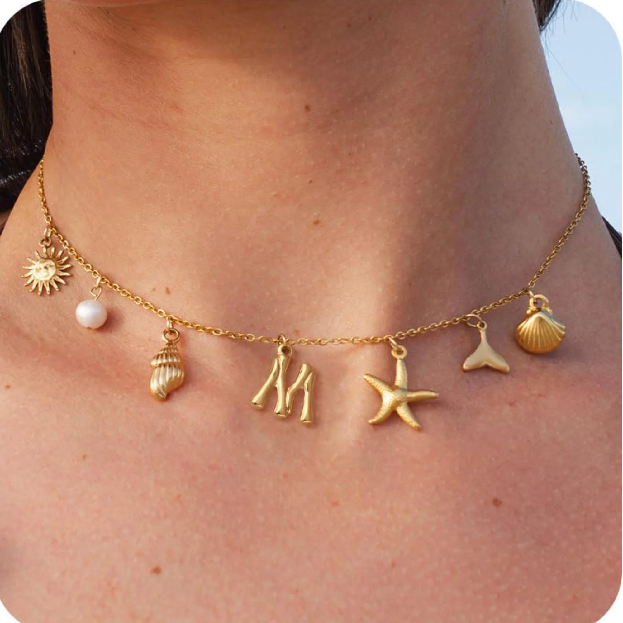 MHS.SUN Starfish Shell Initial Necklace