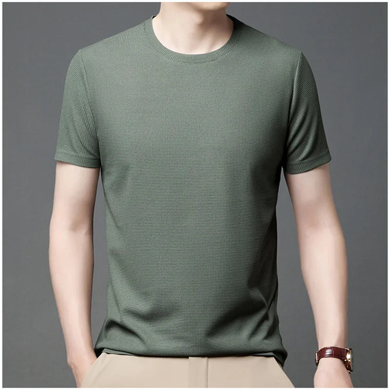 Men Fashion Waffle t-Shirt Round Neck