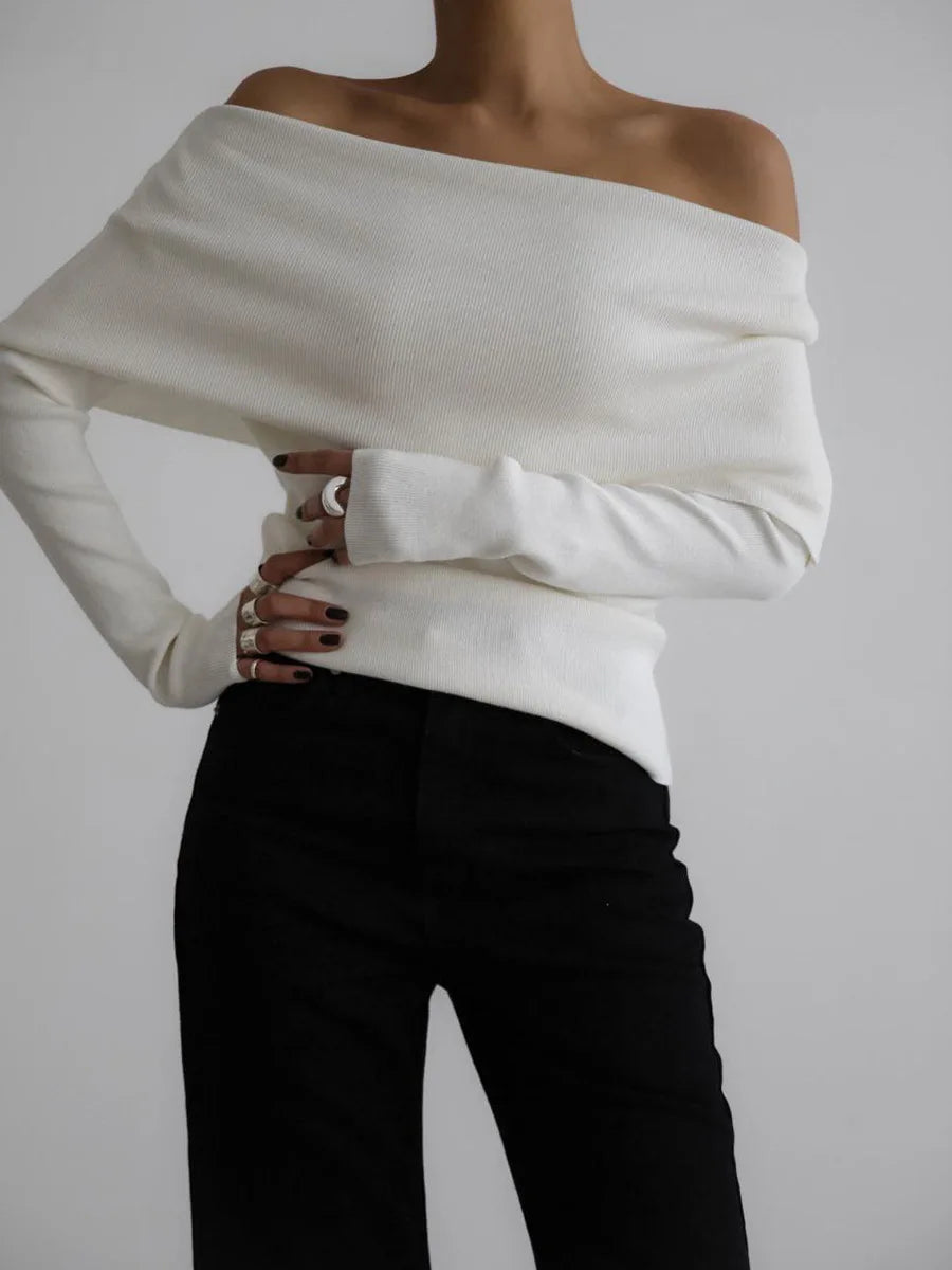 Off Shoulder Women Gray Sweater