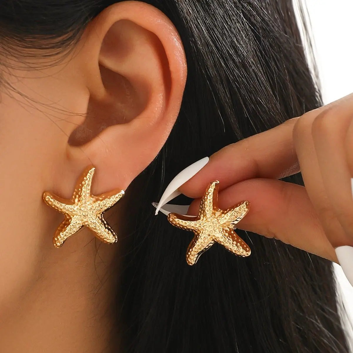 LATS Punk Metal Starfish Stud Earrings for