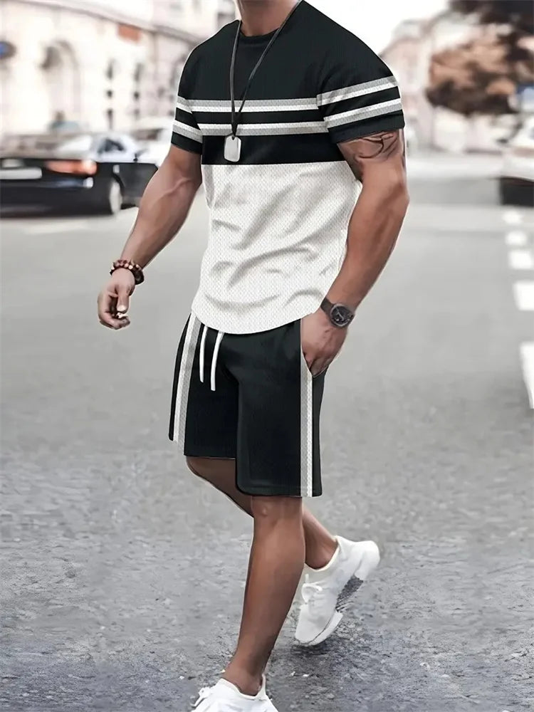 New summer men's sportswear short-sleeved T-shirt suit two-piece outdoor travel clothing oversized shorts training clothes