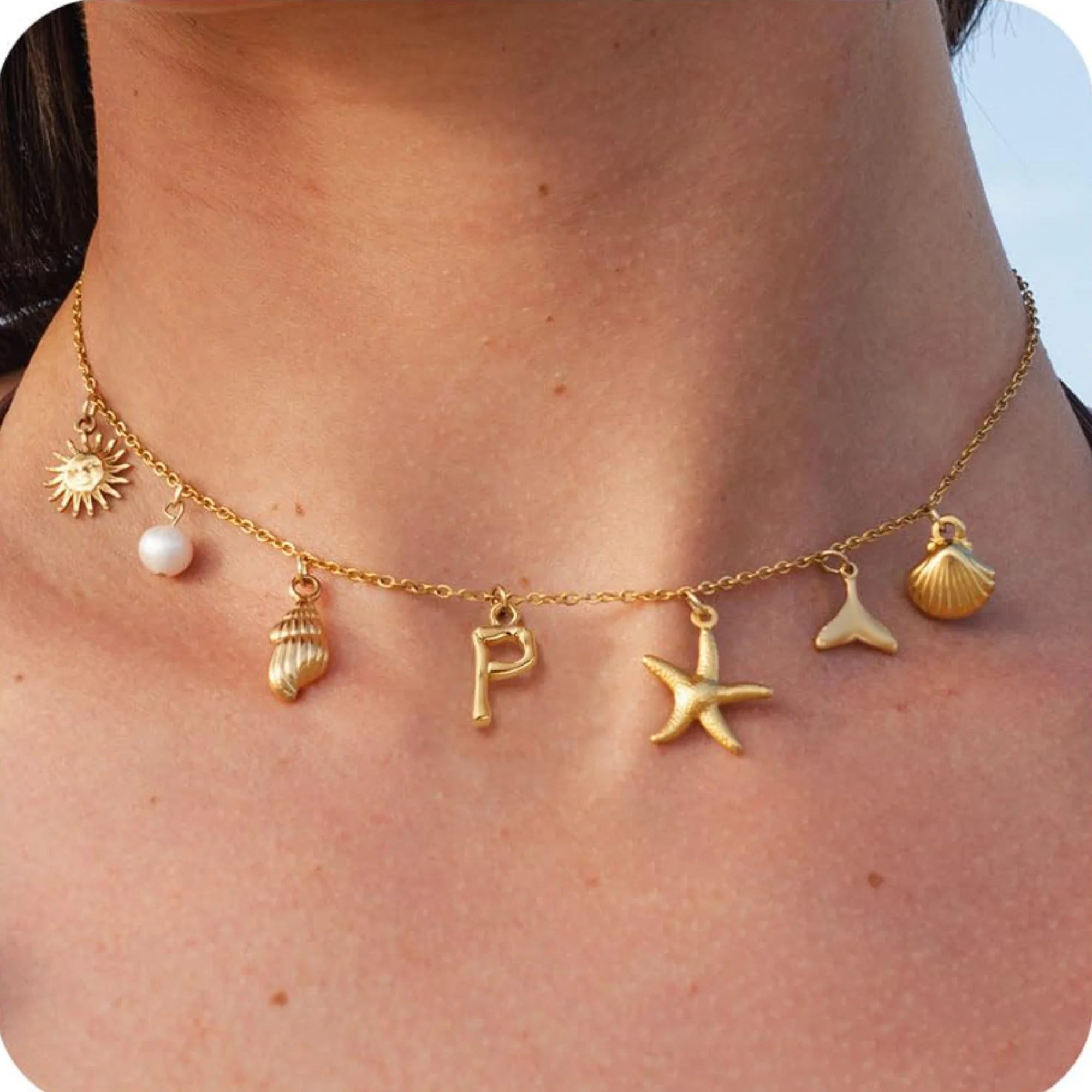 MHS.SUN Starfish Shell Initial Necklace