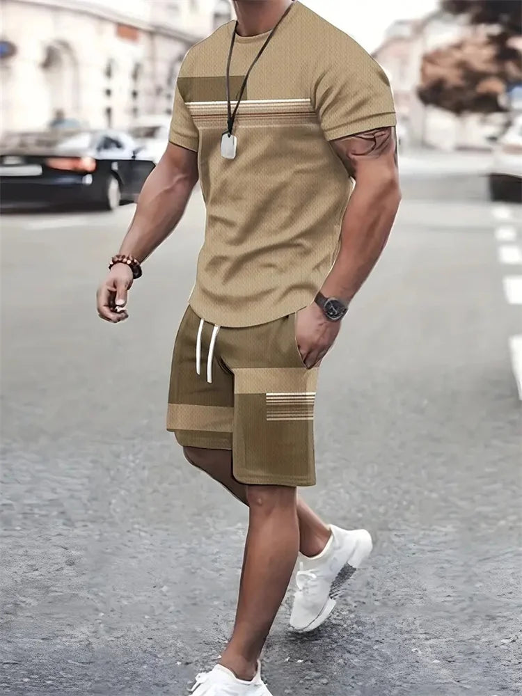 New summer men's sportswear short-sleeved T-shirt suit two-piece outdoor travel clothing oversized shorts training clothes