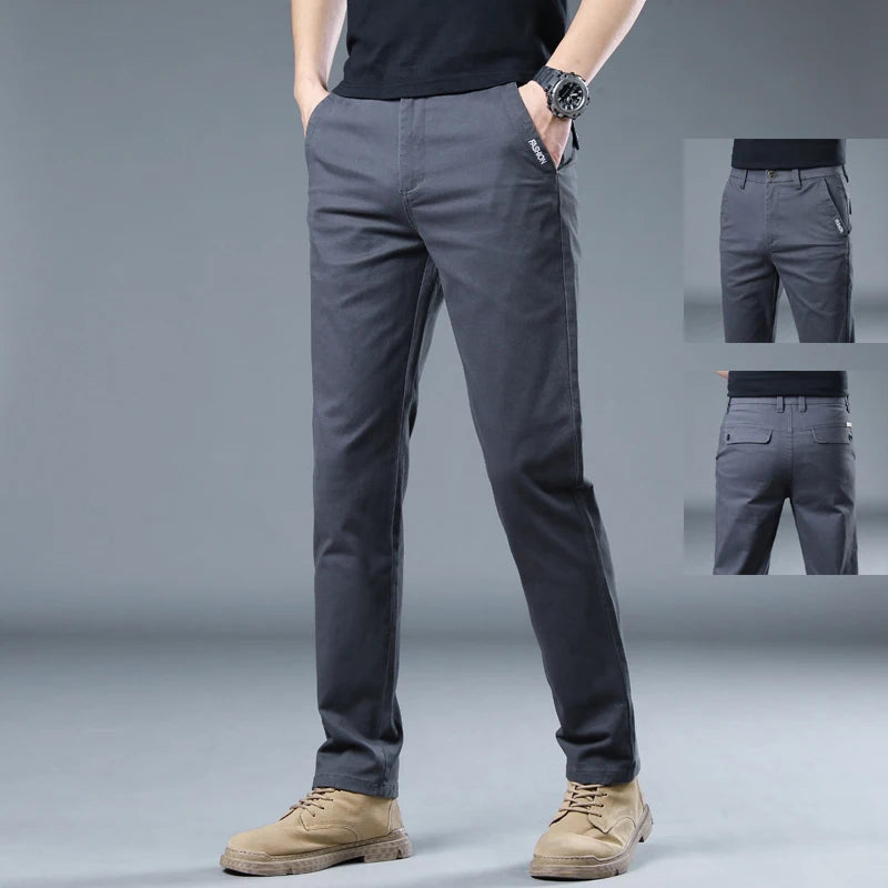 Casual Men's 98%Cotton Gray Khaki Work Wear Pants Korean Male Y2k Brand Clothing Jogger Cargo Trousers Plus Size Business Pants