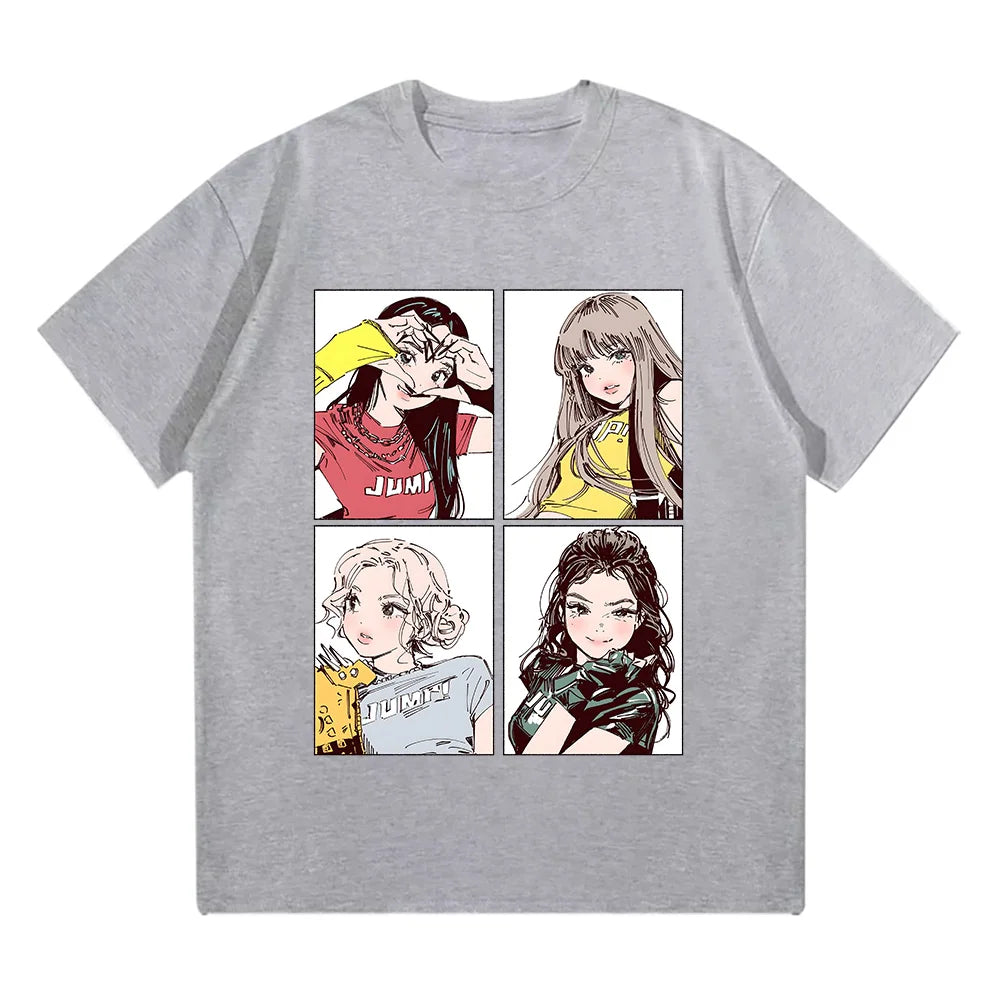 Kpop BP Jump 2025 Tees Pink Girls Band Clothing Adorable Anime Graphic T Shirts Summer High Quality Cotton Comfortable Y2K Tops