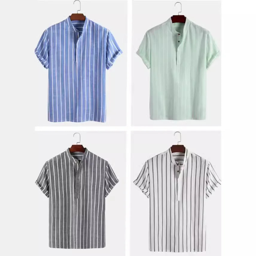 Men Fashion Striped Shirt Short Sleeve