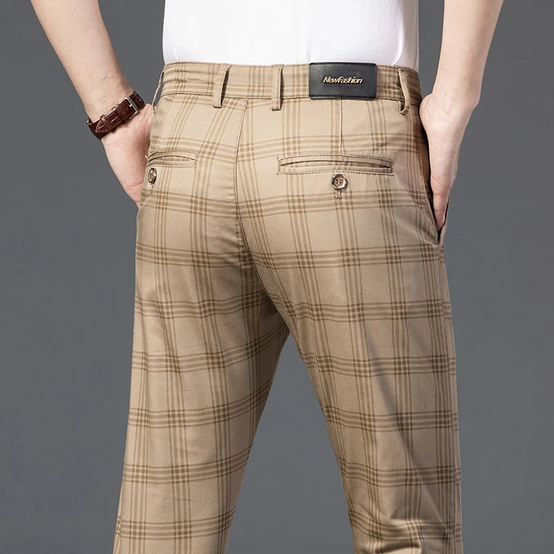 Mens Slim Cotton Plaid Pants Male Brand Clothes Pants 7 Colors New Fashion Casual Business Classic Work Stretch Comfort Trousers
