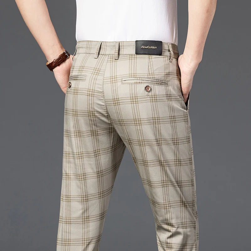 Mens Slim Cotton Plaid Pants Male Brand Clothes Pants 7 Colors New Fashion Casual Business Classic Work Stretch Comfort Trousers