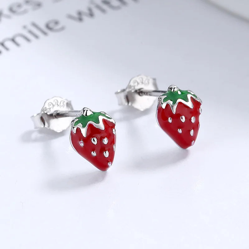 LATS Red Zircon Cherry Leaf Stud Earrings