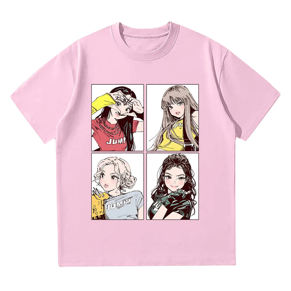 Kpop BP Jump 2025 Tees Pink Girls Band Clothing Adorable Anime Graphic T Shirts Summer High Quality Cotton Comfortable Y2K Tops
