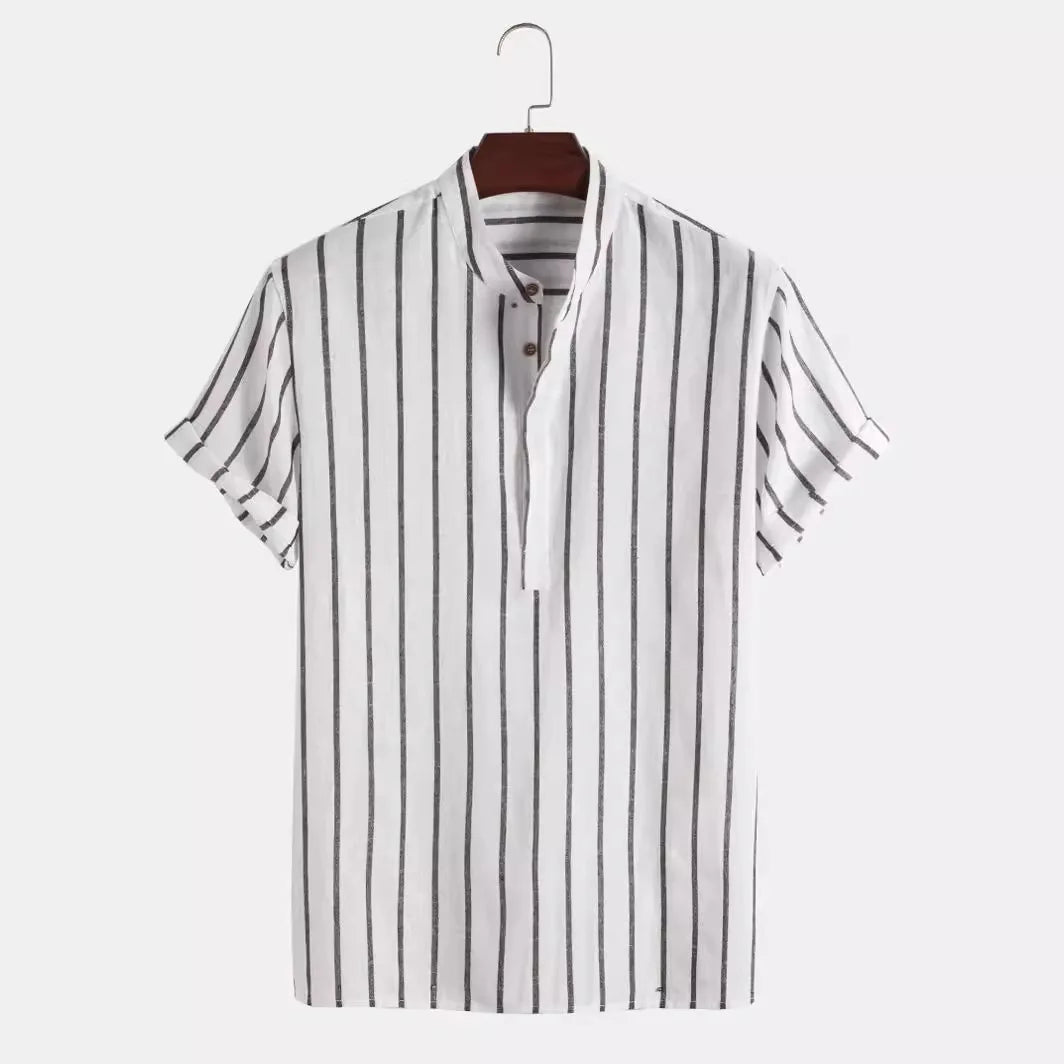 Men Fashion Striped Shirt Short Sleeve